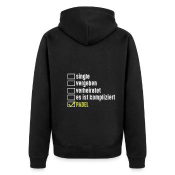 Tennis Padelspieler Padel - Unisex Premium Bio Zip Hoodie - Schwarz - Hinten - Nico (187cm)