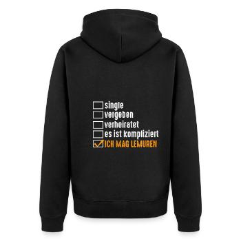 Lemur - Unisex Premium Bio Zip Hoodie - Schwarz - Hinten - Nico (187cm)