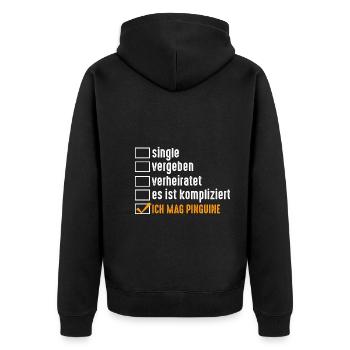 Pinguin - Unisex Premium Bio Zip Hoodie - Schwarz - Hinten - Nico (187cm)