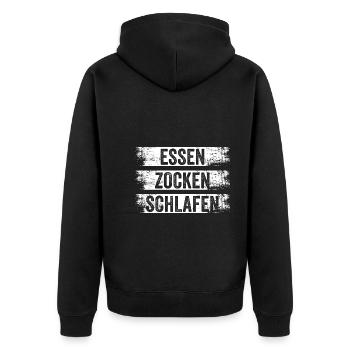 Essen Zocken Schlafen Gamer Gaming - Unisex Premium Bio Zip Hoodie - Schwarz - Hinten - Nico (187cm)