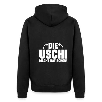 Die Uschi Macht Dat Schon - Unisex Premium Bio Zip Hoodie - Schwarz - Hinten - Nico (187cm)