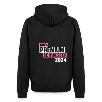 Werdende Schwester 2024 - Unisex Premium Bio Zip Hoodie - Schwarz - Hinten - Nico (187cm)