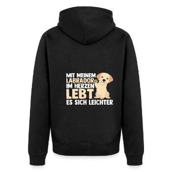 Hund Labrador - Unisex Premium Bio Zip Hoodie - Schwarz - Hinten - Nico (187cm)