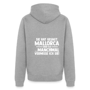 Party Urlaub Mallorca - Unisex Premium Bio Zip Hoodie - Grau meliert - Hinten - Nico (187cm)