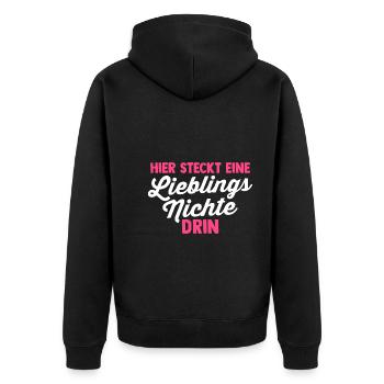 Nichte - Unisex Premium Bio Zip Hoodie - Schwarz - Hinten - Nico (187cm)