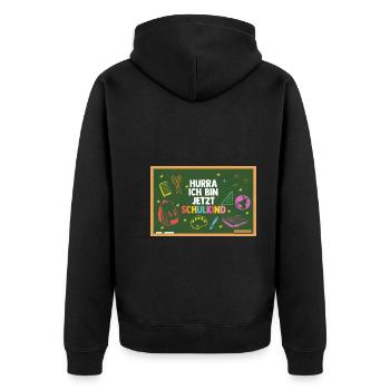 Erste Klasse Einschulung Erstklässler Schulkind - Unisex Premium Bio Zip Hoodie - Schwarz - Hinten - Nico (187cm)