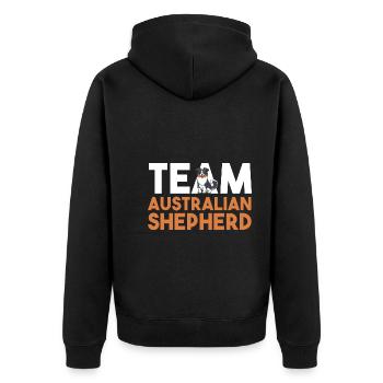 Hund Australian Shepherd - Unisex Premium Bio Zip Hoodie - Schwarz - Hinten - Nico (187cm)