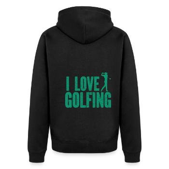 Golf - Golfclub Goldspieler Birdie Elite Luxus - Unisex Premium Bio Zip Hoodie - Schwarz - Hinten - Nico (187cm)