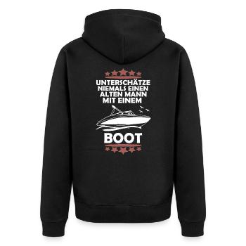 Alter Mann und sein Boot - Unisex Premium Bio Zip Hoodie - Schwarz - Hinten - Nico (187cm)