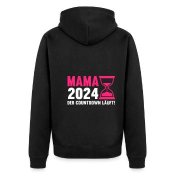Werdende Mama 2024 - Unisex Premium Bio Zip Hoodie - Schwarz - Hinten - Nico (187cm)