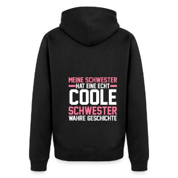 Geschwister Familie Schwestern Schwester - Unisex Premium Bio Zip Hoodie - Schwarz - Hinten - Nico (187cm)