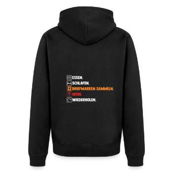 Wein Philatelie Briefmarkensammlung Briefmarkensam - Unisex Premium Bio Zip Hoodie - Schwarz - Hinten - Nico (187cm)