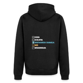 Bier Philatelie Briefmarkensammlung Briefmarkensam - Unisex Premium Bio Zip Hoodie - Schwarz - Hinten - Nico (187cm)