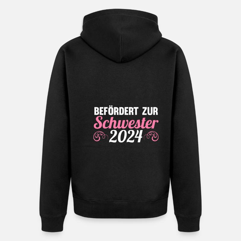 Werdende Schwester 2024 - Unisex Premium Bio Zip Hoodie - Schwarz