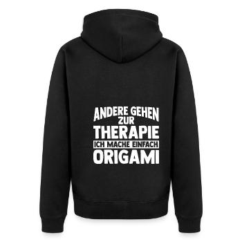 Andere gehen zur Therapie ich mache einfach Origam - Unisex Premium Bio Zip Hoodie - Schwarz - Hinten - Nico (187cm)