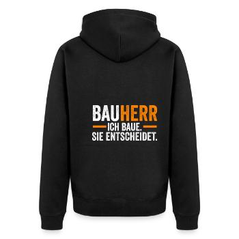 Bauherr - Unisex Premium Bio Zip Hoodie - Schwarz - Hinten - Nico (187cm)