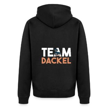 Hund Dackel - Unisex Premium Bio Zip Hoodie - Schwarz - Hinten - Nico (187cm)