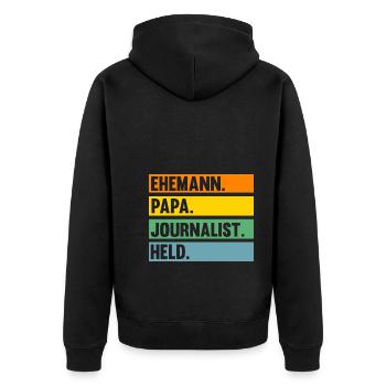 Reporter Papa Vater Journalistik Journalist - Unisex Premium Bio Zip Hoodie - Schwarz - Hinten - Nico (187cm)