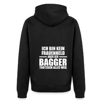 Baggerfahrer Maschinenführer Tiefbauer Bagger - Unisex Premium Bio Zip Hoodie - Schwarz - Hinten - Nico (187cm)