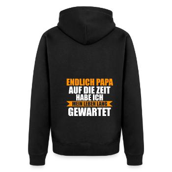 Vater Papi Papa - Unisex Premium Bio Zip Hoodie - Schwarz - Hinten - Nico (187cm)
