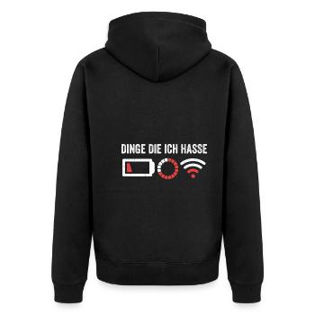 Dinge die ich hasse - Unisex Premium Bio Zip Hoodie - Schwarz - Hinten - Nico (187cm)