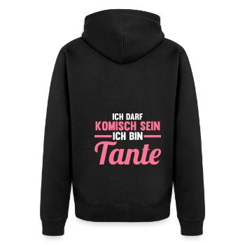 Patinntante Patin Tante - Unisex Premium Bio Zip Hoodie - Schwarz - Hinten - Nico (187cm)