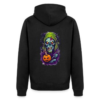 Halloween Horror Totenkopfschädel - Unisex Premium Bio Zip Hoodie - Schwarz - Hinten - Nico (187cm)