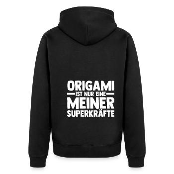 Origami ist nur eine meiner Superkräfte - Unisex Premium Bio Zip Hoodie - Schwarz - Hinten - Nico (187cm)