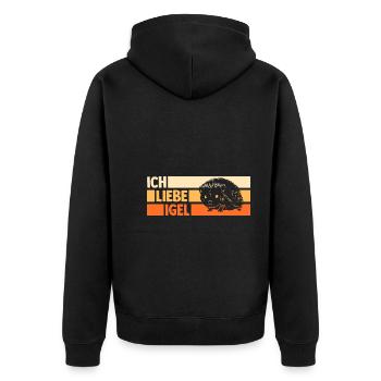 Tiermotiv Igel - Unisex Premium Bio Zip Hoodie - Schwarz - Hinten - Nico (187cm)