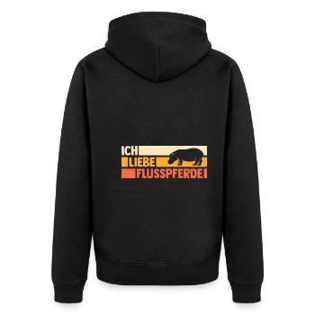 Nilpferd Flusspferd - Unisex Premium Bio Zip Hoodie - Schwarz - Hinten - Nico (187cm)
