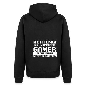 Gaming Zocken Zocker Gamer - Unisex Premium Bio Zip Hoodie - Schwarz - Hinten - Nico (187cm)