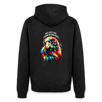 Nicht irgendein Schaf in der Herde - Unisex Premium Bio Zip Hoodie - Schwarz - Hinten - Nico (187cm)