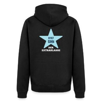 Sohn Stiefsohn Bonussohn Ziehsohn Adoptivsohn Mann - Unisex Premium Bio Zip Hoodie - Schwarz - Hinten - Nico (187cm)