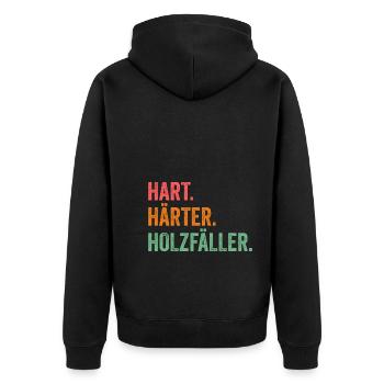 Waldarbeiter Förster Waldarbeit Holzfäller - Unisex Premium Bio Zip Hoodie - Schwarz - Hinten - Nico (187cm)