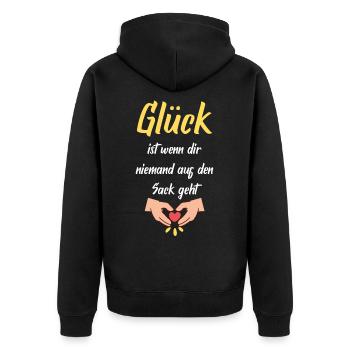 Glück ist wenn dir niemand auf den Sack geht - Unisex Premium Bio Zip Hoodie - Schwarz - Hinten - Nico (187cm)