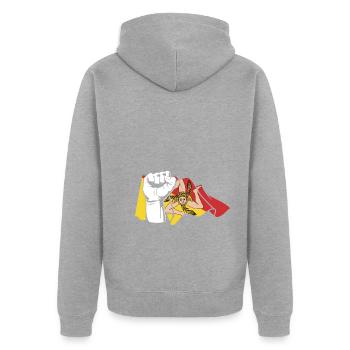 Faust Sizilianer Sicilia Sizilien - Unisex Premium Bio Zip Hoodie - Grau meliert - Hinten - Nico (187cm)