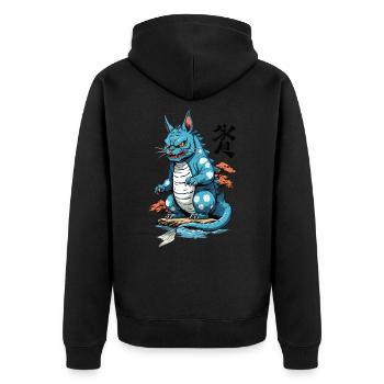 Japan Cats Monster Ukiyo-E Vintage Design - Unisex Premium Organic Zip Hoodie - black - Back - Nico (187cm)