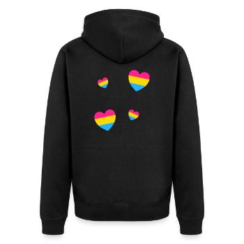 Pansexuelle Flagge Herzen - Unisex Premium Bio Zip Hoodie - Schwarz - Hinten - Nico (187cm)