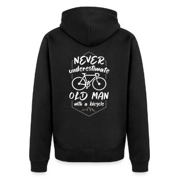 Never Underestimate Old Man with a Bicycle - Unisex Premium Bio Zip Hoodie - Schwarz - Hinten - Nico (187cm)