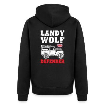 Landy Wolf Defender - Unisex Premium Organic Zip Hoodie - black - Back - Nico (187cm)