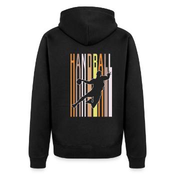 handball retro - Unisex Premium Bio Zip Hoodie - Schwarz - Hinten - Nico (187cm)