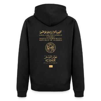 Algerischer Pass - Unisex Premium Bio Zip Hoodie - Schwarz - Hinten - Nico (187cm)