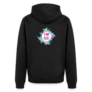 I Love Me Selbstvertrauen Ich Liebe Mich Herz - Unisex Premium Bio Zip Hoodie - Schwarz - Hinten - Nico (187cm)