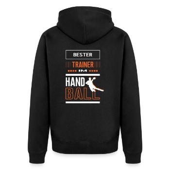 Handball Trainer bester Handballtrainer Handballer - Unisex Premium Bio Zip Hoodie - Schwarz - Hinten - Nico (187cm)