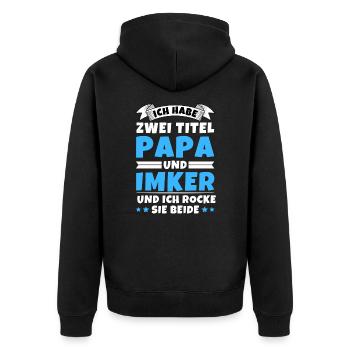 Ich habe 2 Titel Papa und Imker - Unisex Premium Bio Zip Hoodie - Schwarz - Hinten - Nico (187cm)