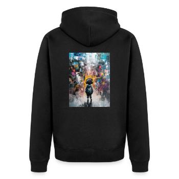 Child with headphones looking at the abstract - Unisex Premium Organic Zip Hoodie - black - Back - Nico (187cm)