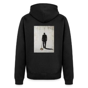 Junggesellenabschied Ehemann Ehering Kette Banksy - Unisex Premium Bio Zip Hoodie - Schwarz - Hinten - Nico (187cm)