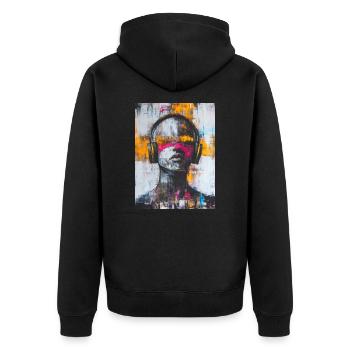 Abstract head with headphones. Face without eyes - Unisex Premium Organic Zip Hoodie - black - Back - Nico (187cm)