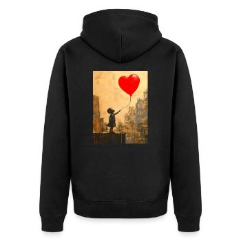 Banksy Style - Child with Heart Balloon - Love - Unisex Premium Organic Zip Hoodie - black - Back - Nico (187cm)