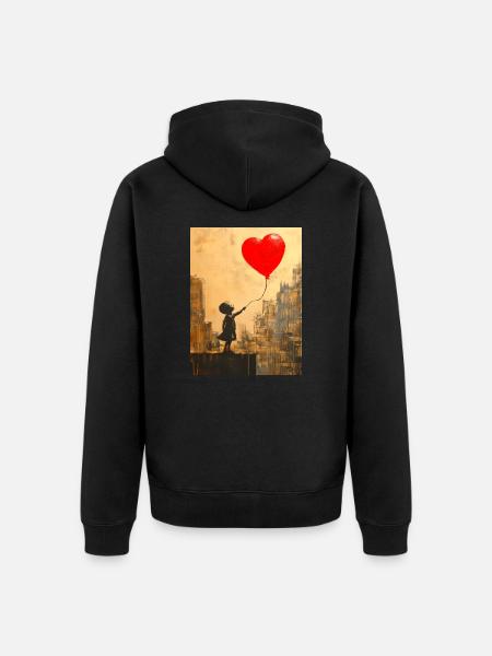 Banksy Style - Kind mit Herz-Ballon - Liebe - Unisex Premium Bio Zip Hoodie - Schwarz